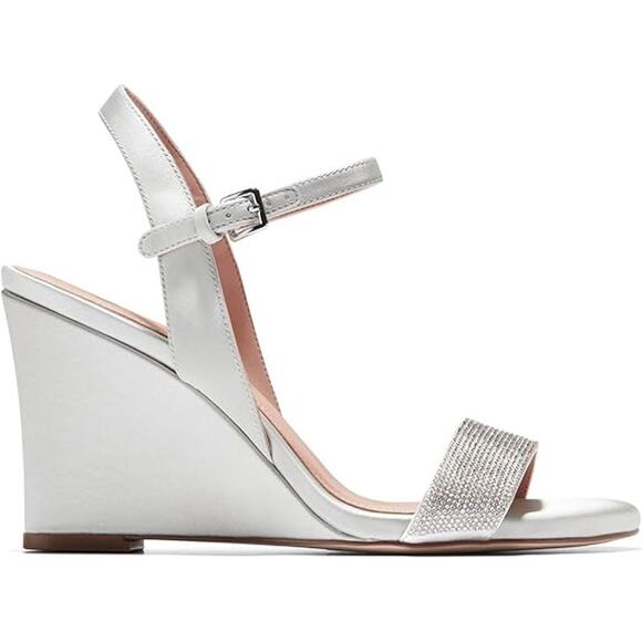 NWT Cole Haan Womens Josie Wedge Sandal ,Crystal/Gray Satin-Size 9.5 - Picture 2 of 7